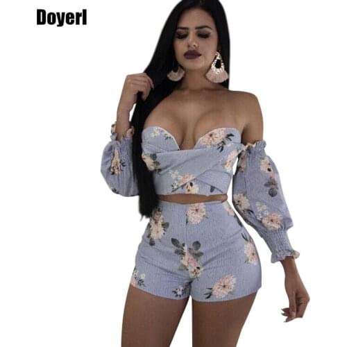 2020 Summer Suit 2 Two Piece Set Women Sexy Strapless Crop Top and Short Set Floral Print Boho Beach Party Women Set Shorts Suit