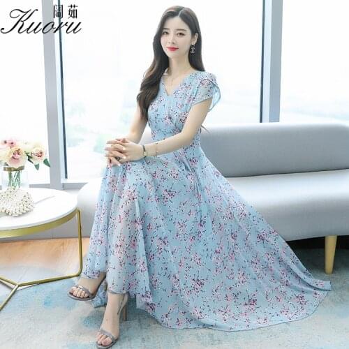 Women Dresses Summer 2021 Plus Size Blue Maxi Dress Sukienka W Kwiaty Boho Short Sleeve Robe Longue Femme Chiffon Beach Vestidos