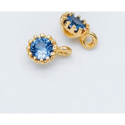 10pcs Blue CZ Paved Gold Charm Pendants 4x6mm (GB-565-1)