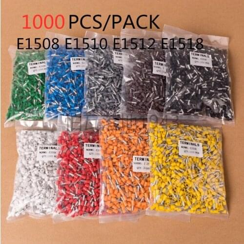 1000 unids/pack E1508 E1510 E1512 E1518 cable aislado Terminal cable conector engarzado Ferrules prensado TerminalTubularAWG #16