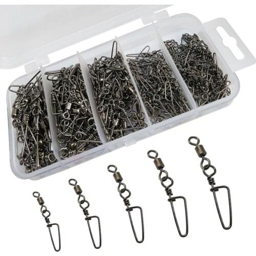 230Pcs/box Fishing Swivels Snap Hook Lure Connector Rolling Swivel with Coastlock Snap 2#/4#/6#/8#/10# Feeder Fishing Accessory