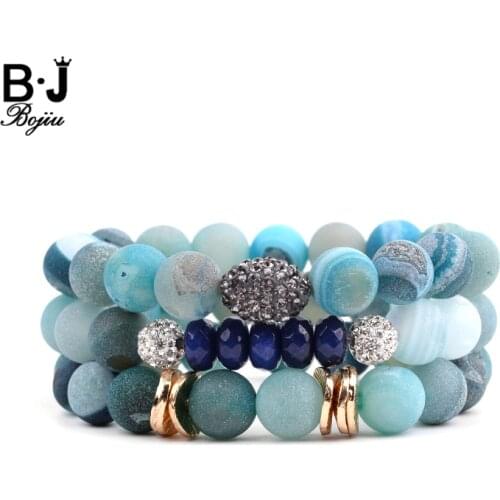 3 Pcs/Set Natural Druzy Gem Stone Bracelets Women Boho Teal Blue Drusy Agates Gold Copper Slices Crystal Ball Bracelets BCSET266