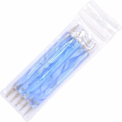 5pcs Blue2 Ways Dotting Pen Marbleizing for Tool Gel Nail Polish Paint Manicure Dots Nail Art Tools