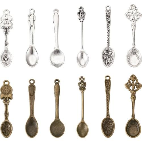 50~60pcs Tibetan Style Alloy Big Pendants Mix Color Kitchen Spoon Utensil Alloy Pendants Keychain Necklace DIY Making Findings