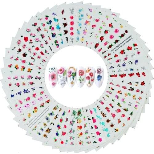 50pcs Water Transfer Nail Sticker Set Black Lace Flower Leaf Decals Slider Wraps Tips Nail Art Decorations Manicure Accessories