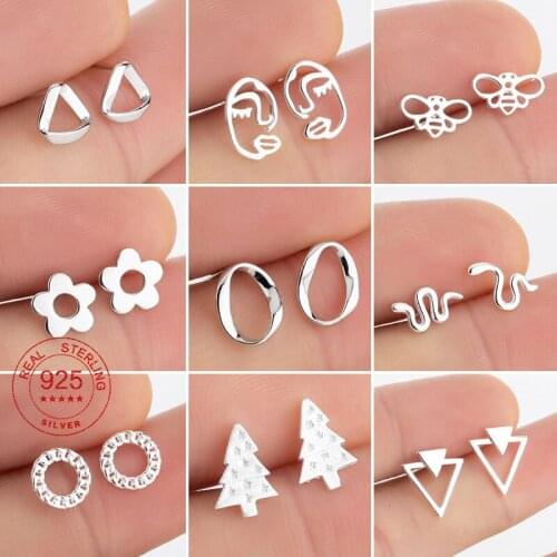 925 Sterling Silver Korean Earrings for Women Girls Cute Smile Flower Round Geometric Stud Earing Anti Allergic Kids Best Gifts