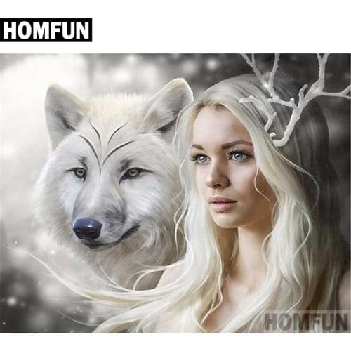 HOMFUN Full Square/Round Drill 5D DIY Diamond Painting "Woman wolf" Embroidery Cross Stitch 5D Home Decor Gift A06614