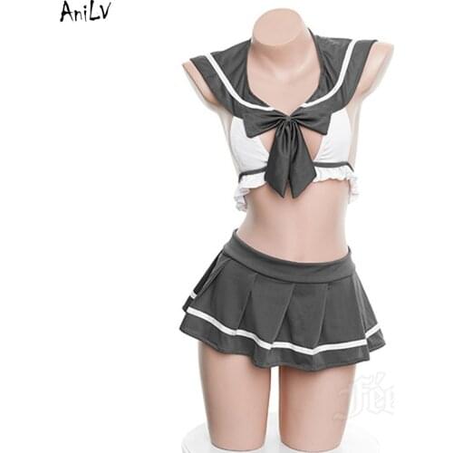 AniLV Anime School Student Beach Sailor Swimsuit Costumes Summer Japanese Girl Bikini Swimwear Uniform Set Pool Party Cosplay
