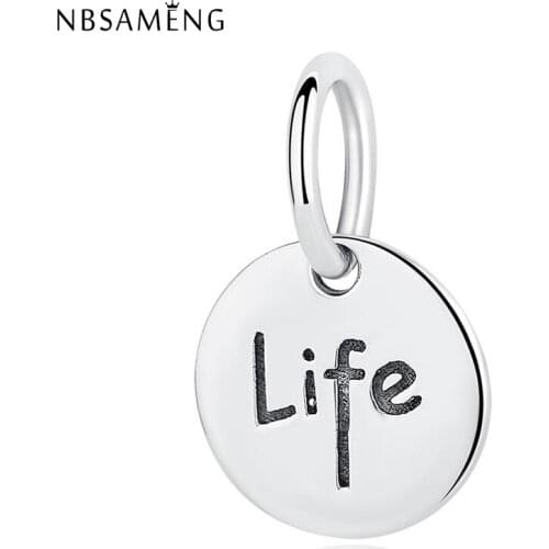 NBSAMENG 100% 925 Sterling Silver Bead Charm Good Life Pendant Dangle Charms Fit Bracelets Necklaces Women Diy Jewelry