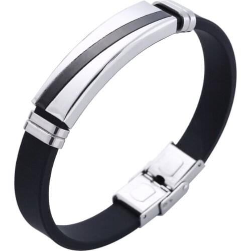 ORCHYO Black/Gold Color Stainless Steel Cuff Bracelet For Men Silicone Bangle Jewelry USA BRAZIL UKRAINE Gift Wholesale #002504