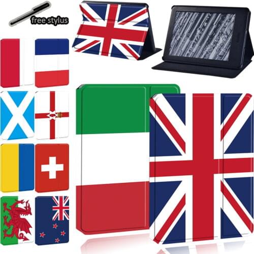 For Amazon Kindle 8th /10th/Kindle Paperwhite 4/1/2/3 Tablet Case Printed National Flag Leather Stand Cover Case + Free Stylus