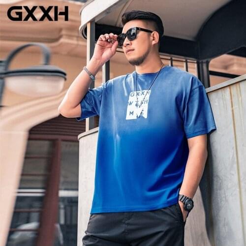GXXH 2021 Summer New Oversized Hang Dye T-shirt Contrast Color 100% Cotton Tops Causal Plus Size 5XL 6XL 7XL for 140kg Men Tees