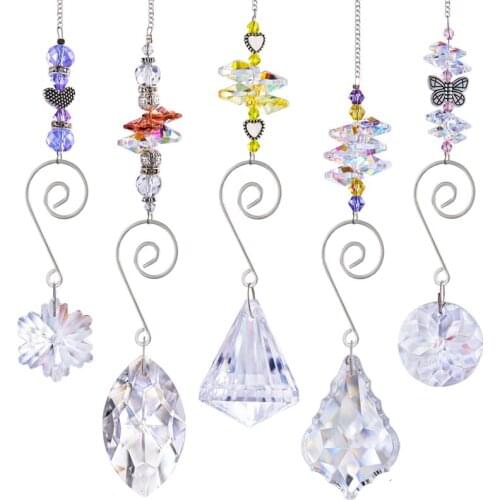 H&D 5pcs Crystal Prisms Suncatcher Rainbow Maker Chandelier Pendant Wall Hanging Ornament for Home,Window,Office,Garden Decor