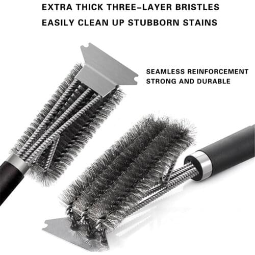 Stainless Steel Grill Brush Barbecue Cooking Accessories Barbecue Cleaning Brush 3 In 1 Barbecue Grill Brushes BBQ Clean Tool