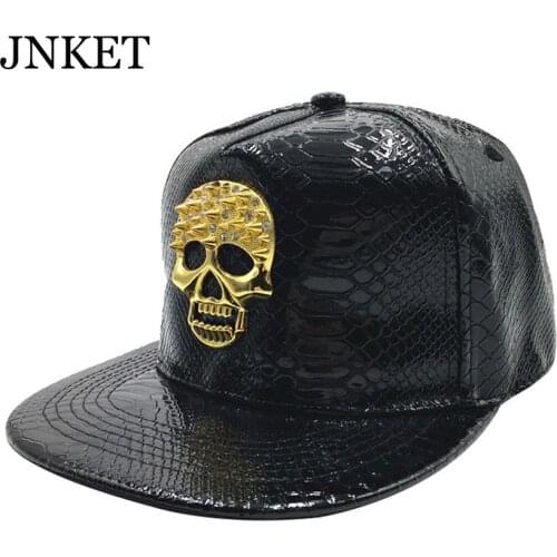 JNKET New Unisex Crocodile Pattern Baseball Cap PU Leather Flat Brim Cap Skull Baseball Hat Hip Hop Caps Gorras Casquette