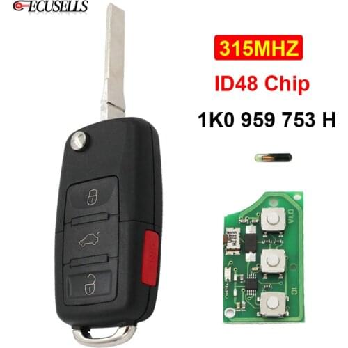 3+1/4 Button Flip Remote Key 1K0 959 753 H 315MHZ ID48 Chip 1K0959753H For Volkswagen/VW Rabbit Jetta GTI Golf Eos CC HU66 Blade