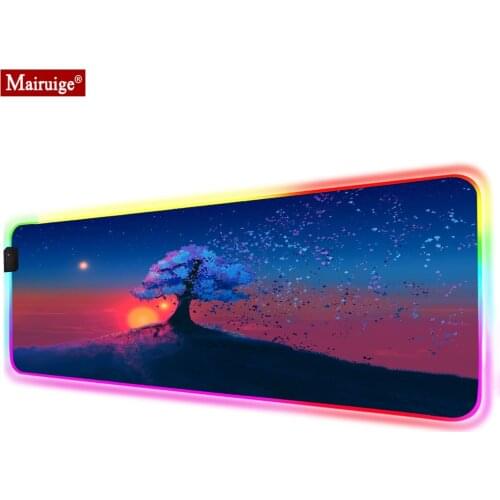 Trees Nature Landscape Sky Stars LED Mousepad RGB Glow Geme XXL Mouse Pad 90x40cm/70x30cm Gamer Desk Mat for Laptop Table Pads