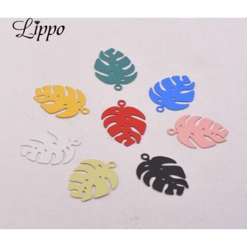 50pcs AC10715 15mm*20mm Brass Plant Monstera leaf charms Painted Earring Base Pendant DIY Jewelry Making