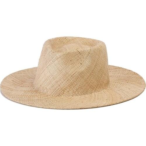 Summer Unisex Jazz Raffia Hats For Women Men Sun Hat Grass Concave Top Wide Brim Handmade Vintage Sun Hats Beach Panama Cap Cape