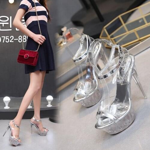 Model Sexy Transparent High-heeled Shoes Waterproof Platform Large Size Sandals On The Runway Crystal Vamp Womens Shoes