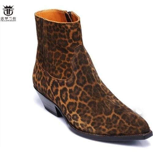 FR.LANCELOT Fashionable new fashion winter men short boot genuine leather boots shoes pointed mens boots Dress boots