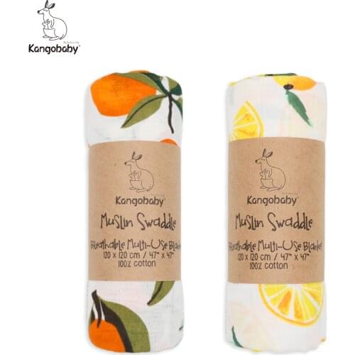 Kangobaby 120cm*120cm Muslin Swaddle Newborn Diaper Accessories Soft Blankets Wrap Baby Bedding Bath Towel 2Pcs/Pack