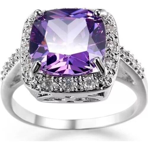 MxGxFam Noble Purple Square Rings For Women New 2018 White Gold color AAA+ Cubic Zircon