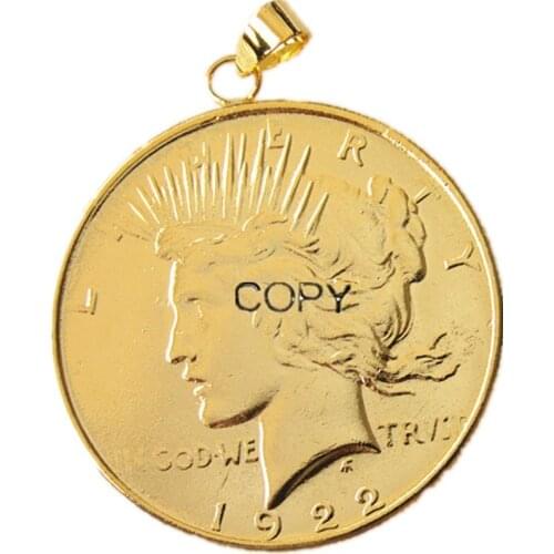 P(20)Coin Pendant US 1922 Peace Dollar Necklace Gold Plated Coin Fashion Jewelry
