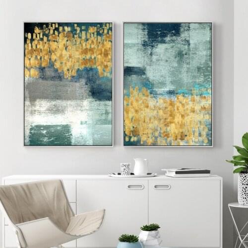 Nordic Style Poster Abstract Green Gold Spots Canvas Painting Wall Art Modular Picture for Living Room Modern Home Decor
