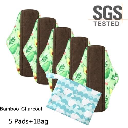 Dropshipping Reusable Hygiene Menstrual Pads Women Sanitary Pads Bamboo Charcoal Lady Cloth Pads Wholesale 5pcs with a Wet Bag