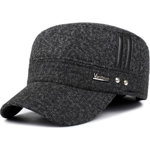 VORON Winter cotton hats men caps hat with earflaps keep warm flat roof baseball caps old men thicken snapback Russia casquette