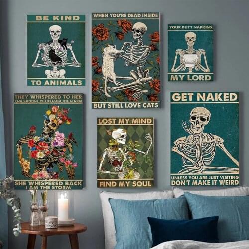 Skeleton Mental Skull Poster Lose Your Mind Find Your Soul Art Print Vintage Get Naked Funny Bathroom Canvas Painting Home Decor