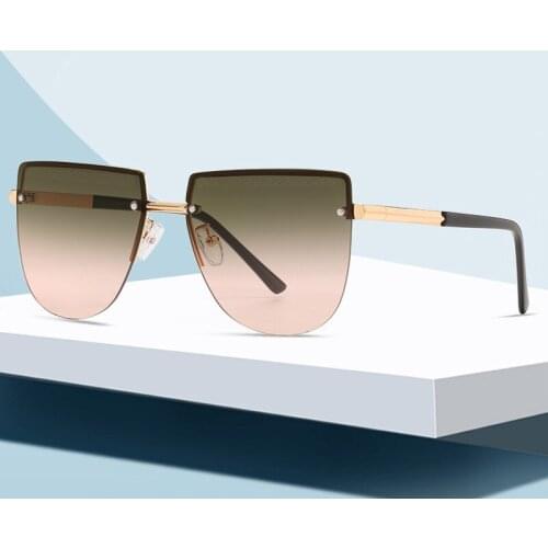 Vintage Oversized Rimless Sunglasses Women Men 2021 Luxury Brand Designer Travel Gradient Flat Top Sun Glasses Fashion Shades