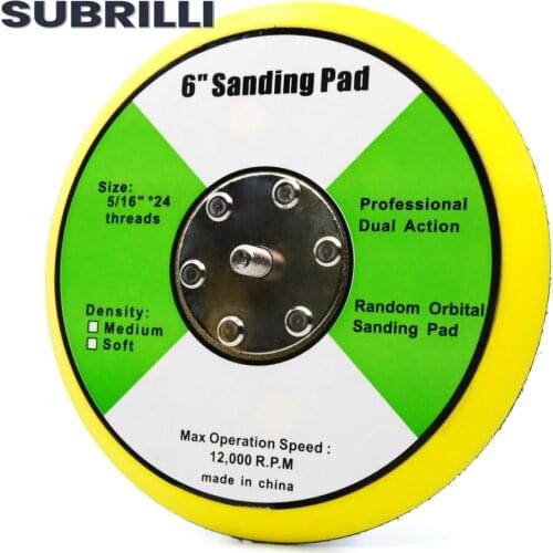 SUBRILLI 6 Inch Backer Backing Plate 150mm 5/16"-24 Thread Hook & Loop For Air Sander Dual Action Car Polisher Sanding Holder