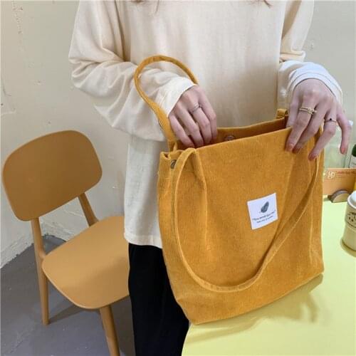 Women Corduroy Shopping Bag Female Canvas Cloth Shoulder Bag Environmental Storage Handbag Reusable Foldable Eco Grocery Totes