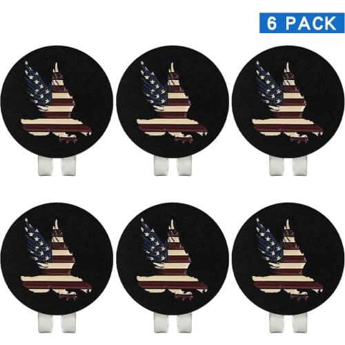 Pack 6 Pcs Black Eagle US Flag Design Golf Ball Marker With Magnetic Golf Hat Clip Mark Golf Ball Position On Green Drop Ship