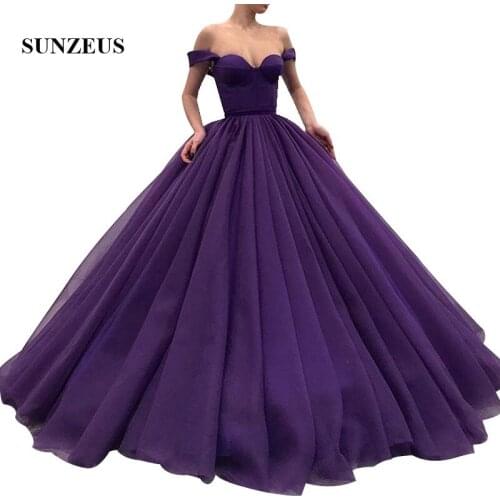 Grape Purple Tulle Evening Dresses Ball Gown Sweetheart Off Shoulder Long Formal Gowns Women Party Wear Vestido De Noite