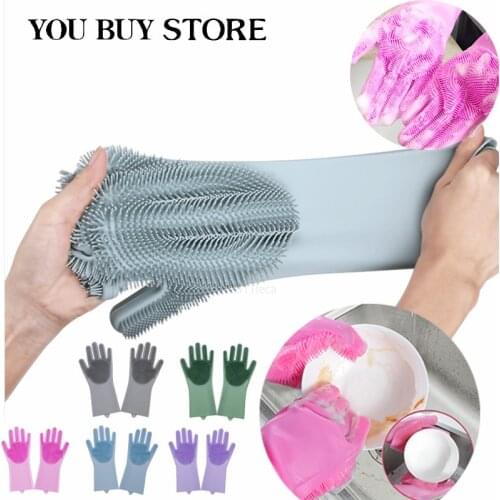 Magic Silicone Dishwashing Scrubber Cleaning Gloves Dish Washing Glove Household Scrubber Kitchen Cleaning Tool Scrub