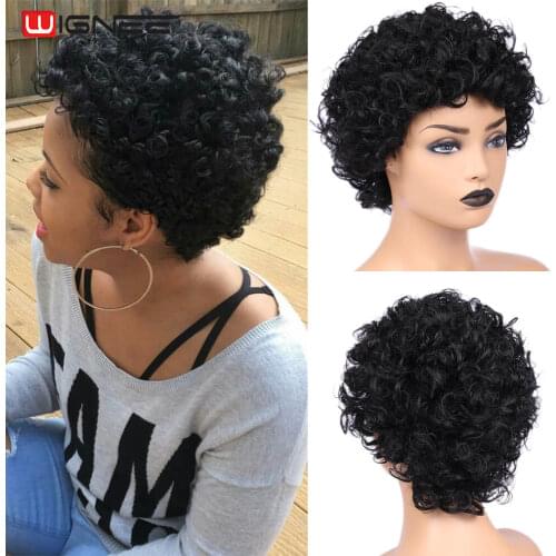Wignee Short Curly Human Hair Wigs with Bangs For Black Women 150% Density Remy Brazilian Short Curly Wave Human Hair Wigs