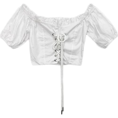 2021 New Women Tops And Bloues Sexy Women Long Sleeve Square Neck Shirt Drawstring Off Shoulder Blouse Crop Top