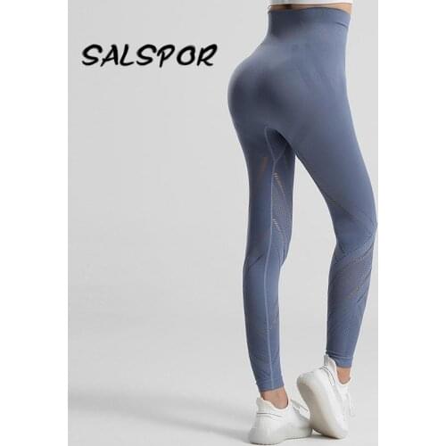 SALSPOR Hollow Out High Waist Fitness Women Leggings Seamless Booty Legging Hip Lifting Push Up Ladies Breathable Activewear