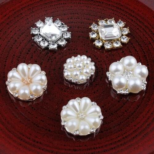 120PCS Vintage round/flower Rhinestone Buttons Bling Crystal Flatback Flower Centre Pearl Buttons for Wedding Embellishment