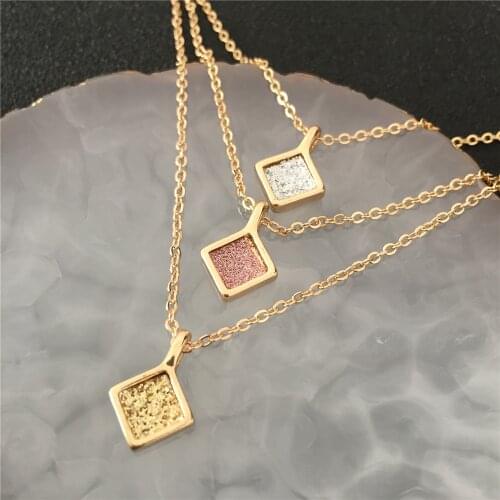 2020 F/W Gold Color with Shiny Glitter Square Pendant Three Layer in one lobster layered necklace for women mother gift present