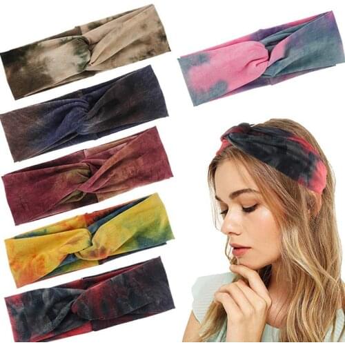 2021 New Hair Accessories For Women Girls Headbands Tie Dye Hairbands Elastic Head Wrap Vintage Cross Knotted Turban Bandage