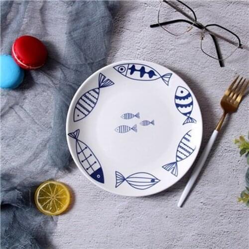 8 Inch Cartoon Fish Ceramic Plate Nordic Round Porcelain Glaze Western Dinner Plate Steak Cake Dessert Tray Dishes Plate