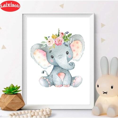 Custom Flowers Elephant Baby Girl diamond painting 5d diy handmade embroidery kit full square/round drill baby ‘s room decor