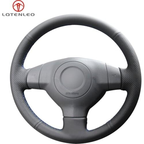 LQTENLEO Black Genuine Leather Steering Wheel Cover For Suzuki SX4 Splash Alto 2007-2015 Opel Agila Vauxhall Agila 2008-2015