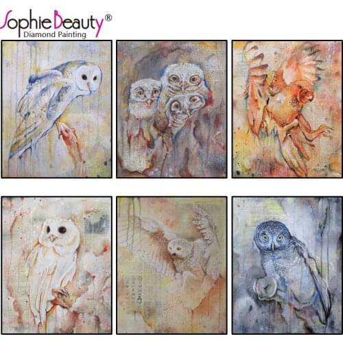 Diy Diamond Painting Cross Stitch Mosaic Needlework Embroidery White Cute Owl Bird Oil Painting Animals Arts Crafts Sewing Kit