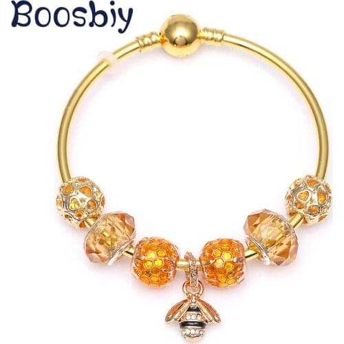 DIY Cute Gold Bees Pendants Fits Gold Color Snake Chain Charm Bangle High Quality Fashion Brand Jewelry Gift For Women