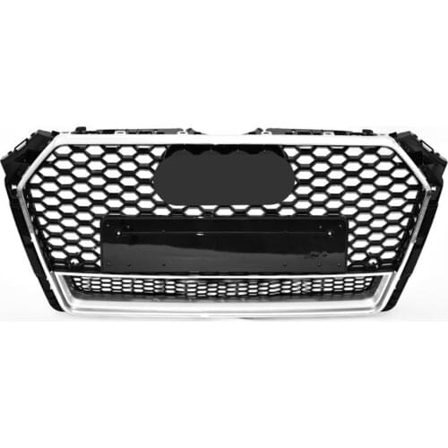 For RS4 Style Front Sport Hex Mesh Honeycomb Hood Grill Chrome Gloss Black for Audi A4/S4 B9 2017-2018 for quattr0 style